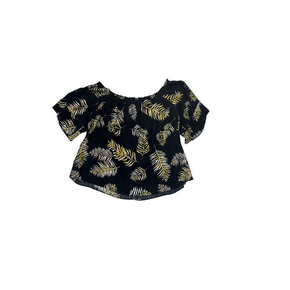Maurices Womens Black Off-Shoulder Top With Yellow Leaf Print Size 2 1755 - Picture 2 of 6